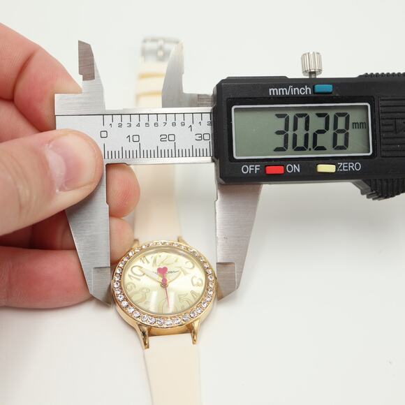 Betsey Johnson Gold Tone 30mm Watch Gem Bezel White Silicone Wrap w New Battery - Picture 2 of 9